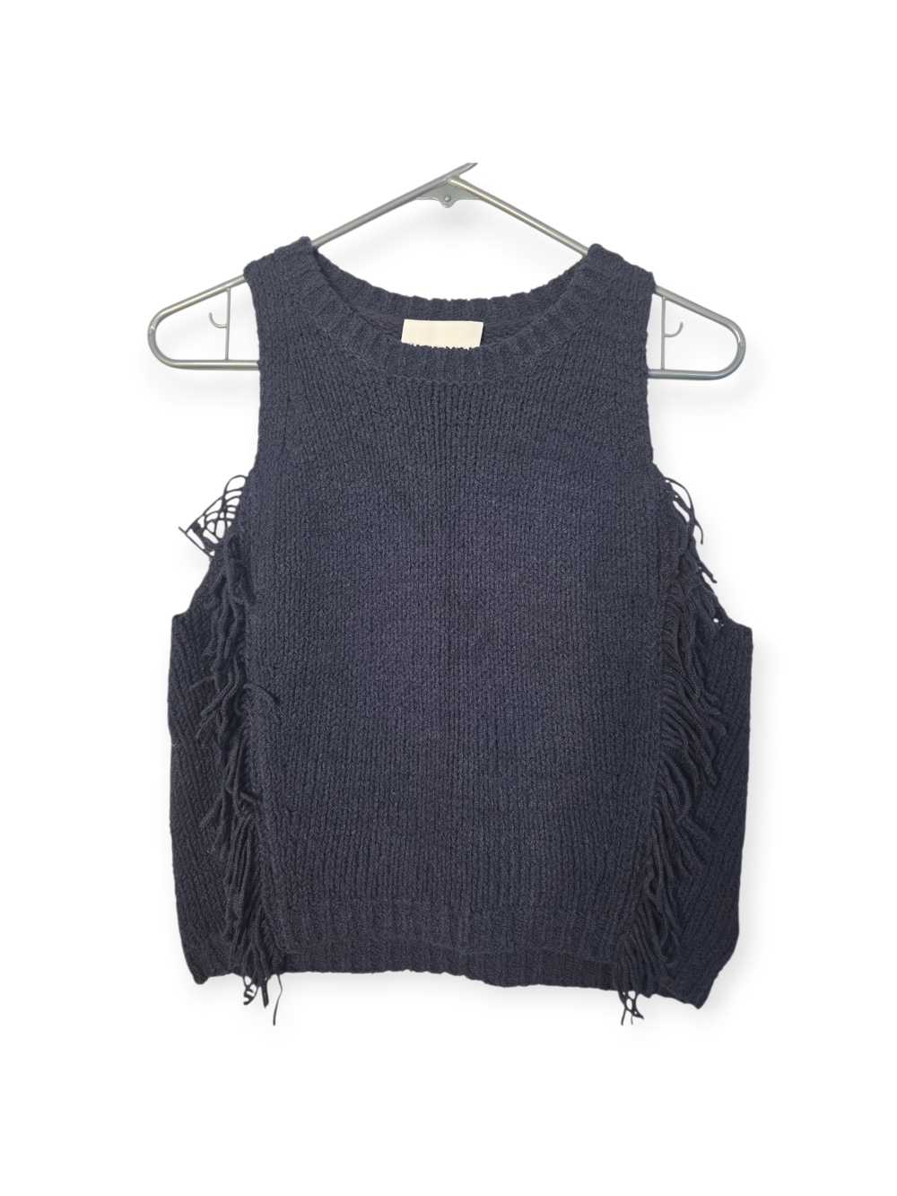 Women's NWOT 3.1 Phillip Lim navy, knit sleeveless sweater with fringe, size med